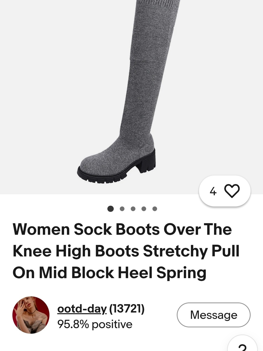 Gray Over-the-Knee Knit Platform Boots, "Sock Boots" Sz 6/ 6.5 - Picture 2 of 7